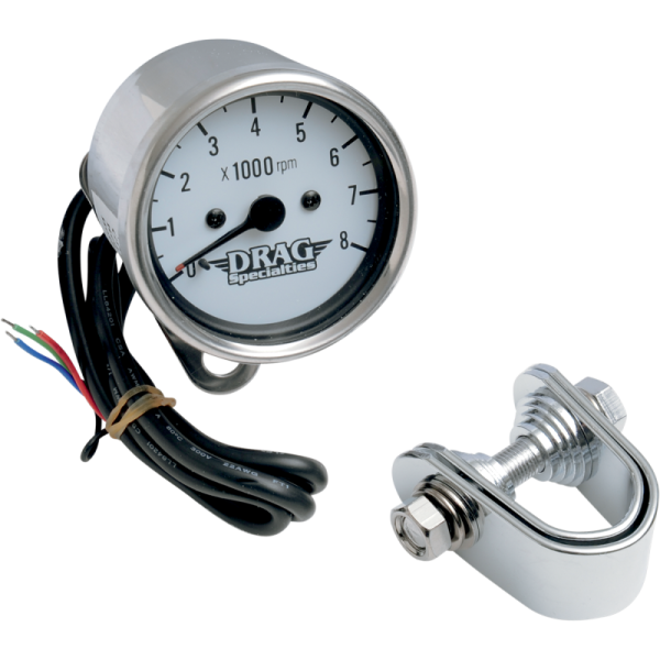 (image for) Drag Specialties Chrome Housing Mini Tachometer White Face