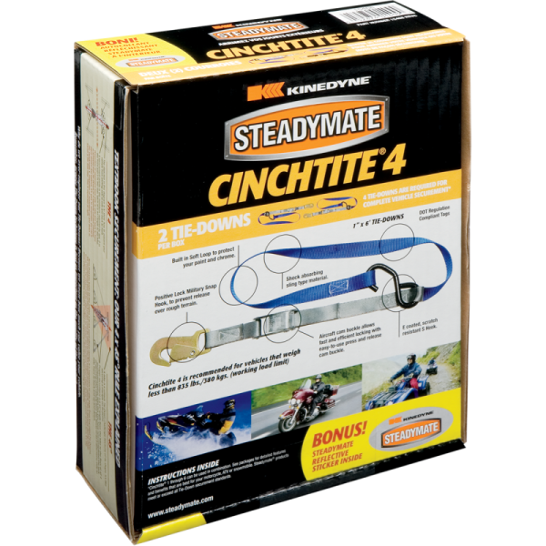 (image for) Steadymate Cinchtite 4 Tie-Downs with Snap Hooks and Soft Loops (1" x 6')