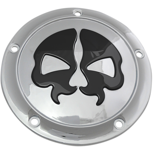 (image for) Drag Specialties Split Skull Derby Cover, Chrome w/ Black Skull