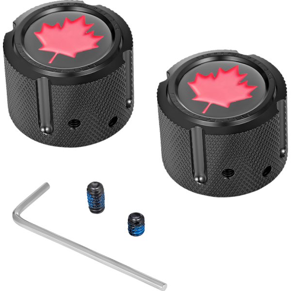 (image for) FIGURATI DESIGNS Axle Nut Cover Black w/ Red Maple Leaf