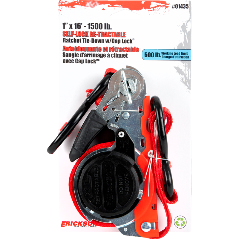 Self Lock Re-tractable Ratchet Strap, 1" W x 16' L