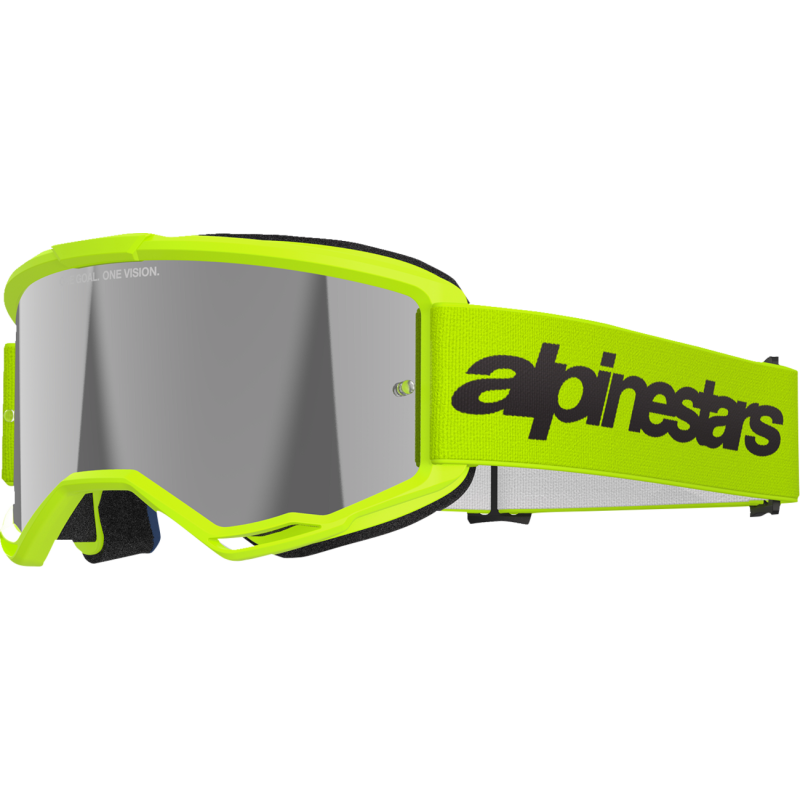 Alpinestars Vision 3 Goggle, Wordmark Yellow Fluo/Yellow Fluo with Mirror Silver Lens