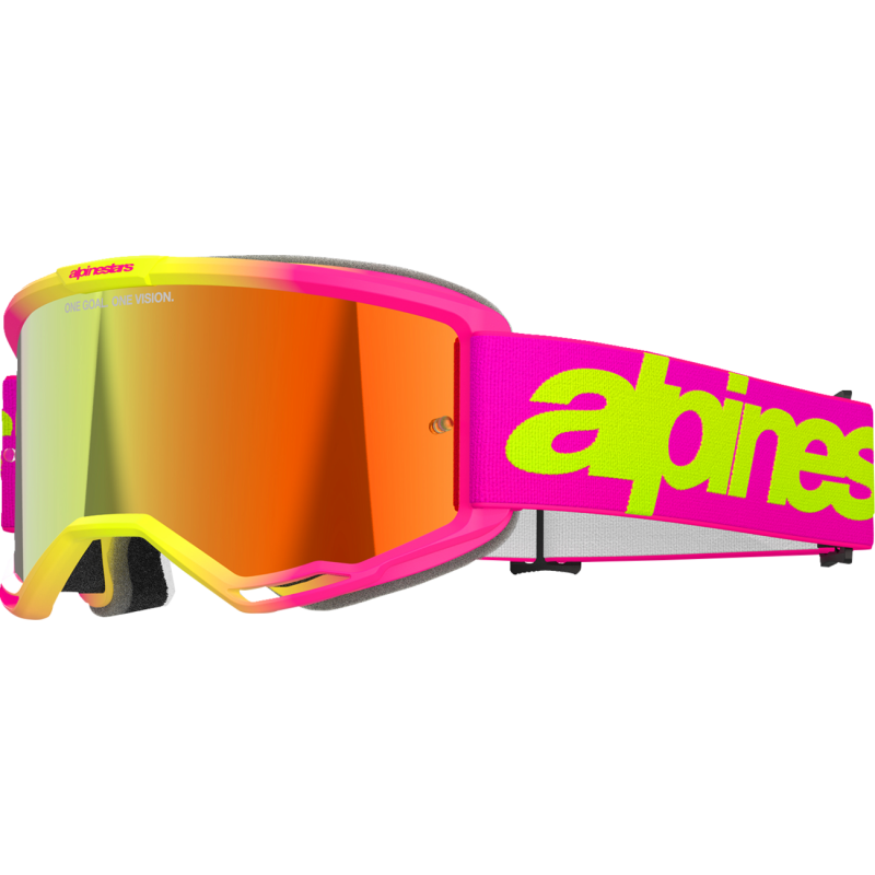 Alpinestars Vision 5 Goggle, Wordmark Pink/Yellow with Mirror Red Lens