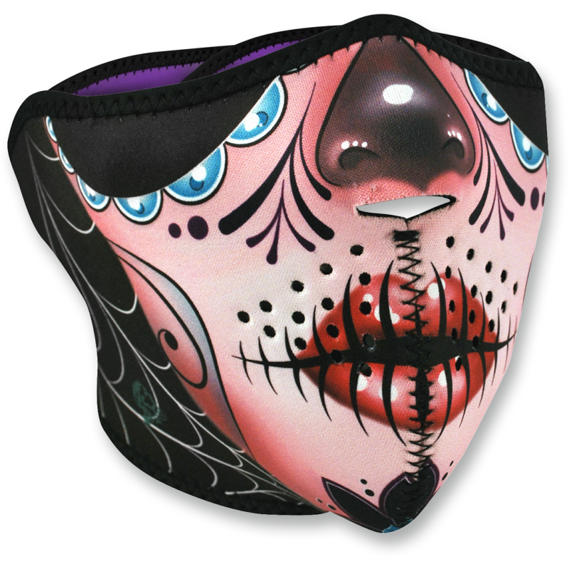 Neoprene Half Mask - Sugar skull (reversible to purple)