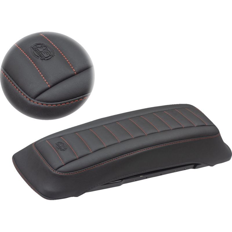 Mustang Saddlebag Lid Cover - Deluxe Black w/ American Beauty Red Stitching