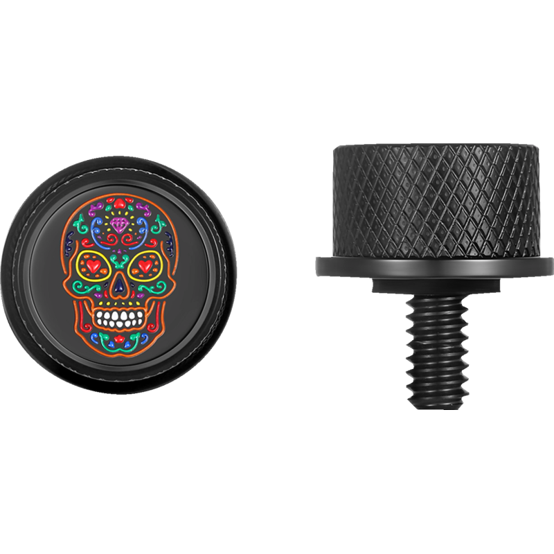 Seat Mounting Knob - Black w/ Sugar Skull