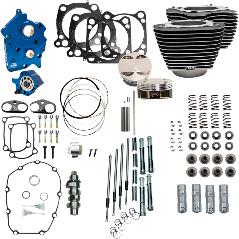 S&S 124" Power Package - Highlighted Fins, Chain Drive, Chrome Tubes