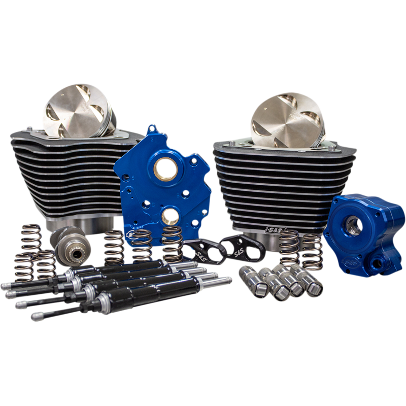 S&S 124" Power Package - Highlighted Fins, Chain Drive, Black Tubes