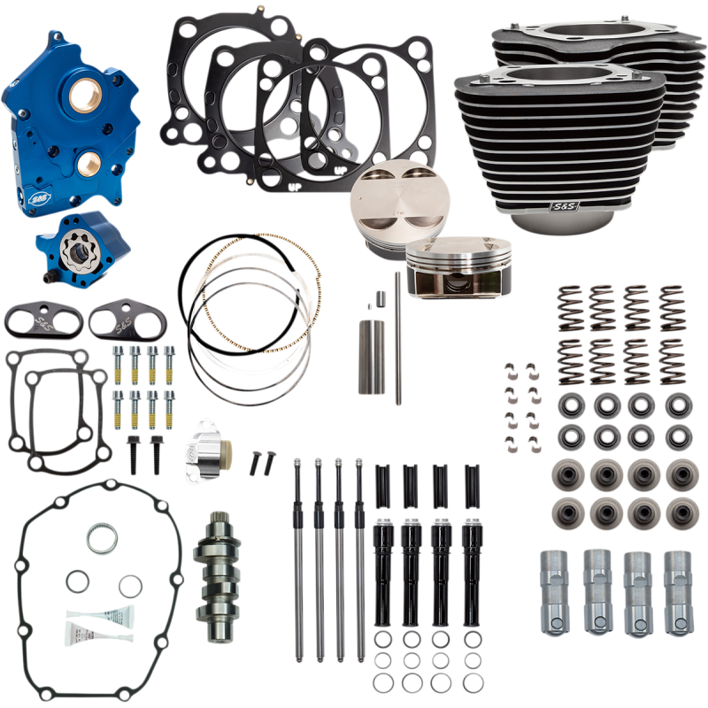 S&S 124" Power Package - Highlighted Fins, Chain Drive, Black Tubes