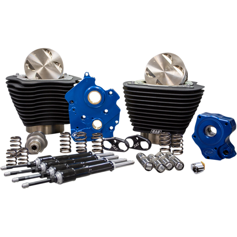S&S 124" Power Package - Non-Highlighted Fins, Chain Drive, Black Tubes