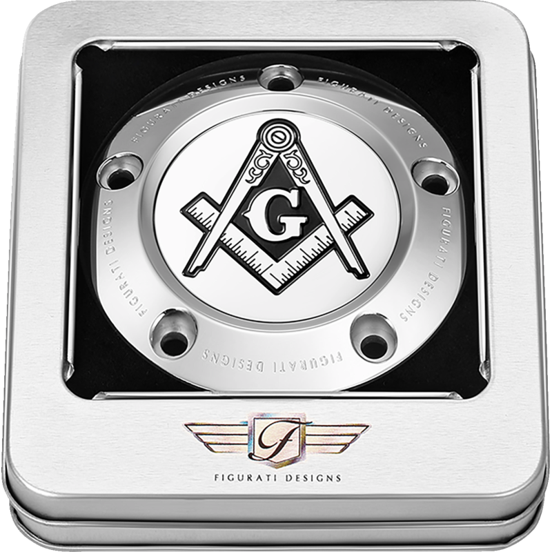 Timing Cover Mirror polished w/ Masonic emblem