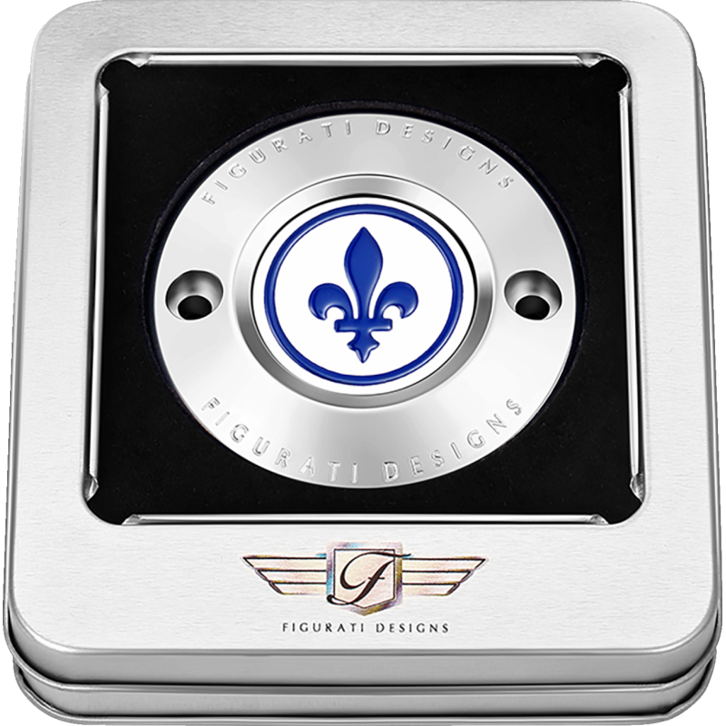 Timing Cover Mirror polished w/ blue fleur-de-lis