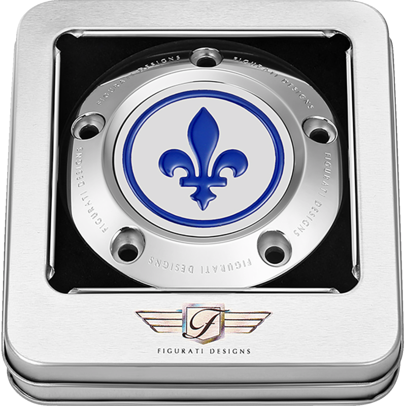 Timing Cover Mirror polished w/ blue fleur-de-lis