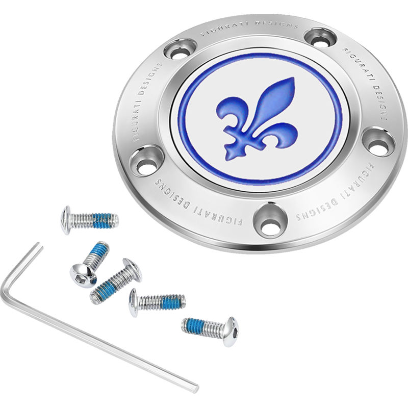 Timing Cover Mirror polished w/ blue fleur-de-lis