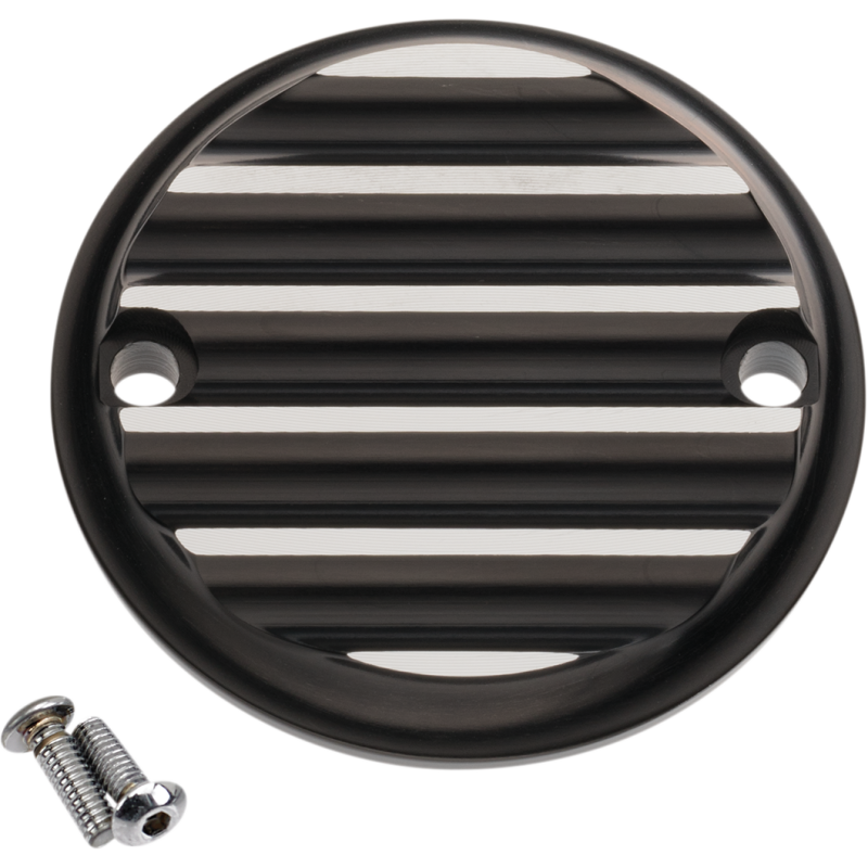 Joker Machine Points Cover - Finned, Black Anodized/Silver
