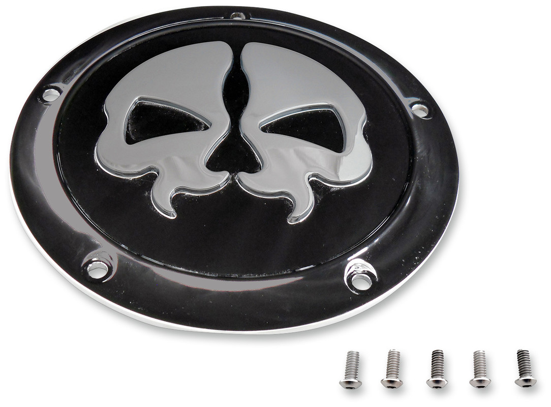 Split Skull Derby Cover, Black w/ Chrome Skull