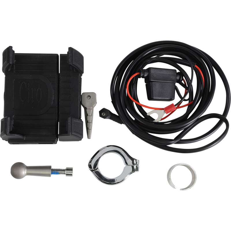 Smartphone Holder with Charger - Chrome Handlebar Mount (7/8"-1")