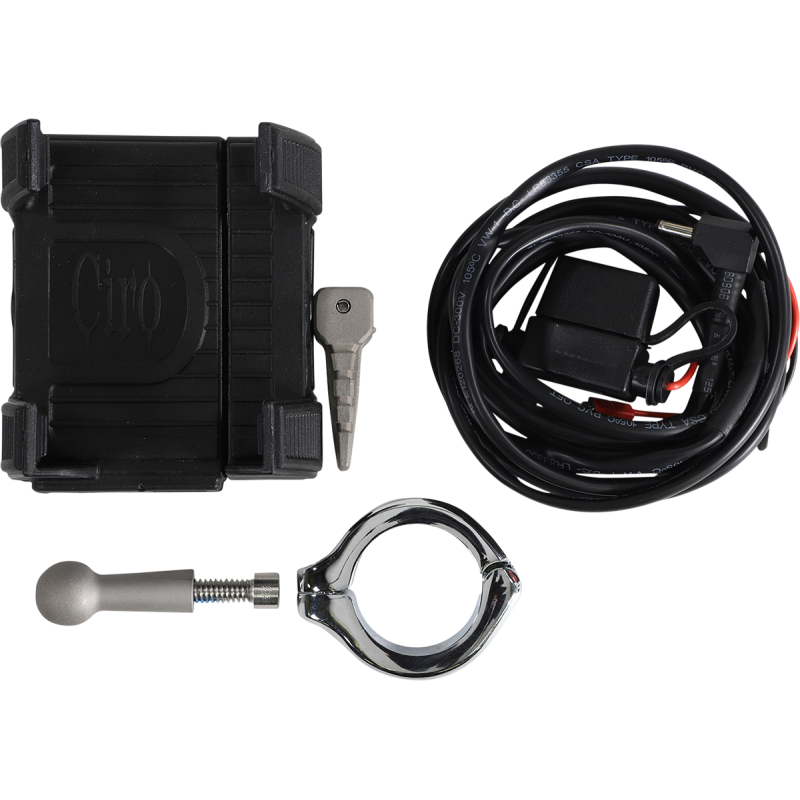 Smartphone Holder with Charger - Chrome Handlebar Mount (1-1/4")