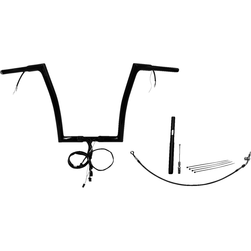 Pre-Wired EZ Install 1 1/4" Flat Top Handlebar Gloss Black 14" Rise