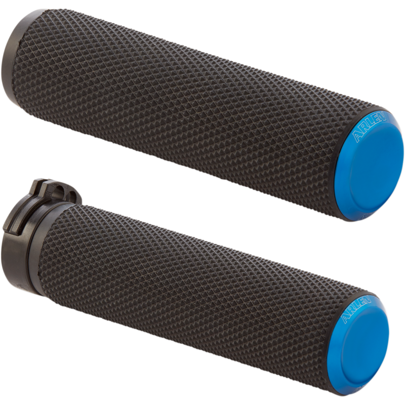 Arlen Ness Knurled Grips - Blue Anodized