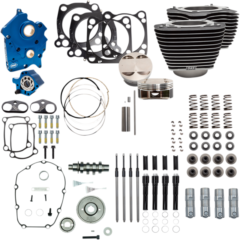 S&S 124" Power Package - Highlighted Fins, Gear Drive, Black Tubes