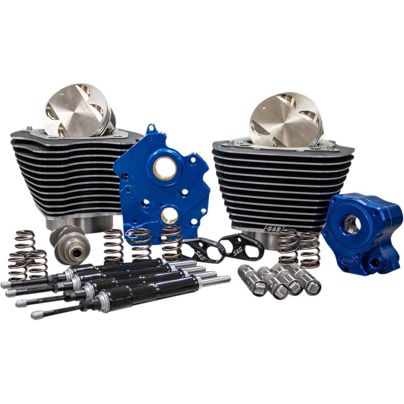 S&S 124" Power Package - Highlighted Fins, Chain Drive, Black Tubes