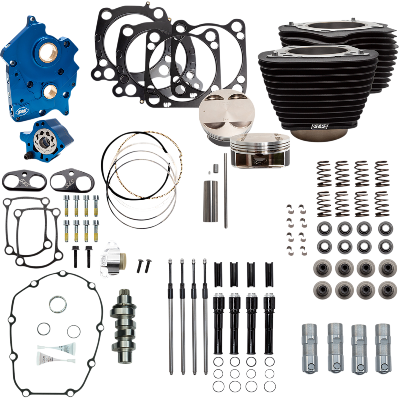 S&S 124" Power Package - Non-Highlighted Fins, Chain Drive, Black Tubes
