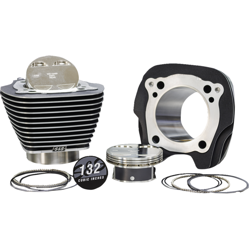 S&S 132" Big Bore Kit - Black Granite, Highlighted Fins