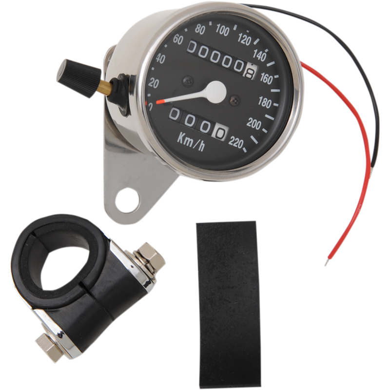 Mini Mechanical Speedometer Chrome 2:1 Black w/ Tripmeter