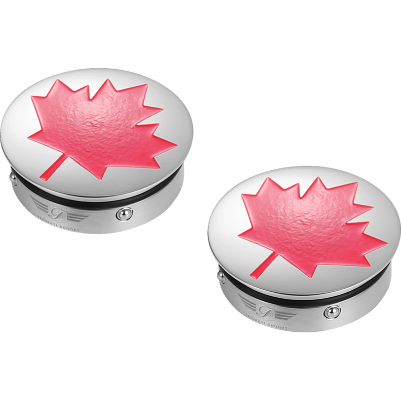 Swingarm Pivot Cover - Mirror polished w/ red maple leaf