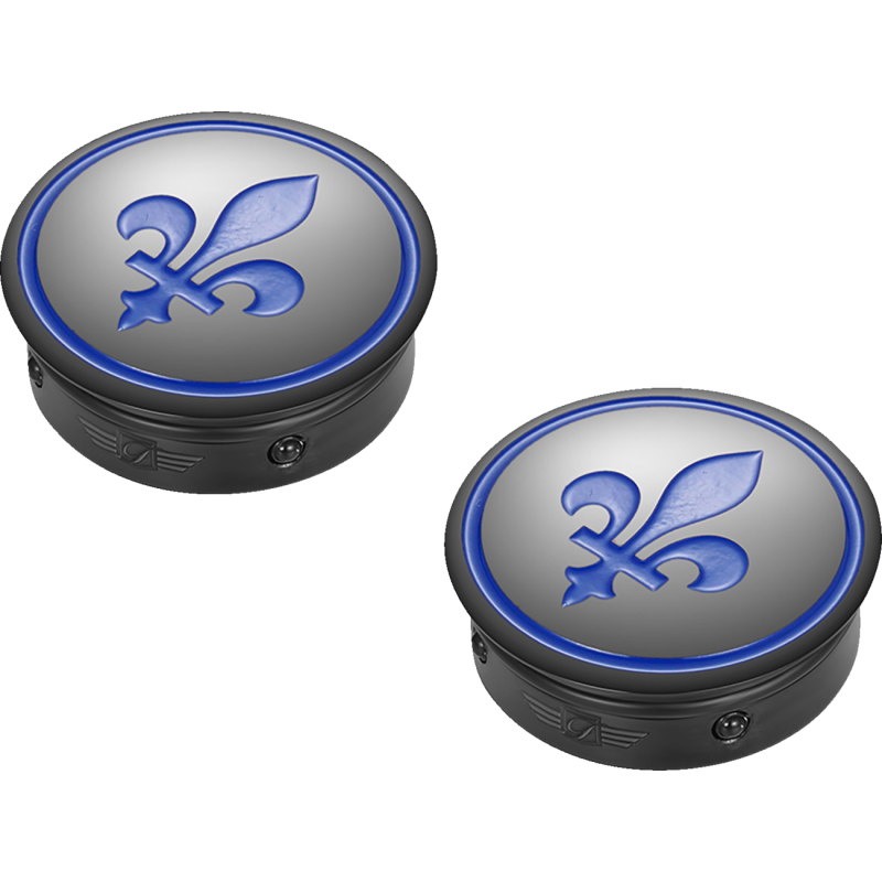 Swingarm Pivot Cover - Black w/ blue fleur-de-lis