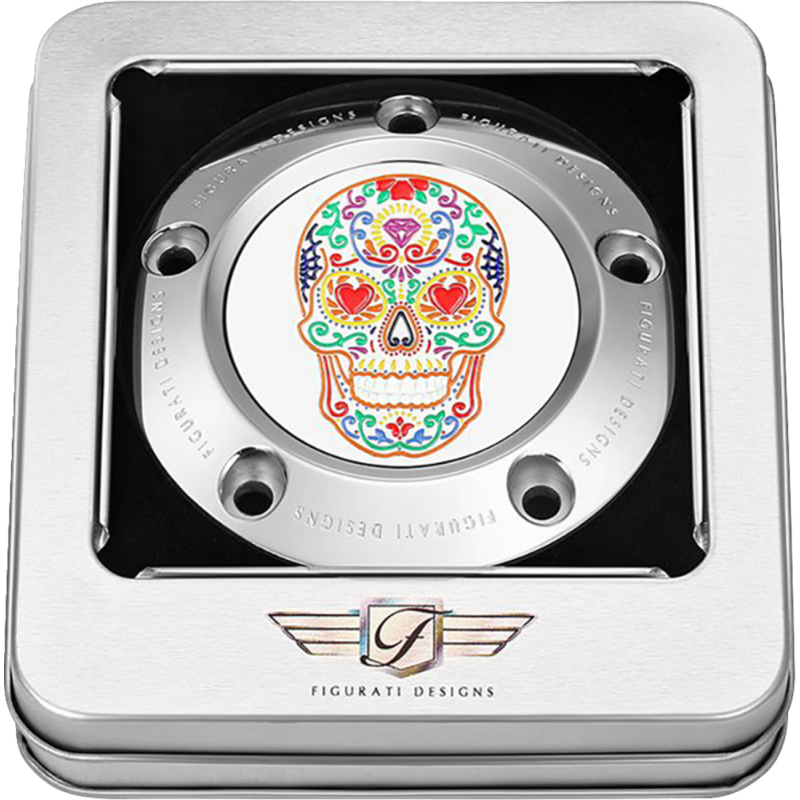 Timing Cover Mirror polished w/ sugar skull