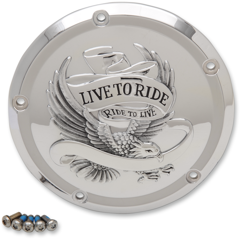 "Live To Ride" Derby Cover, Chrome