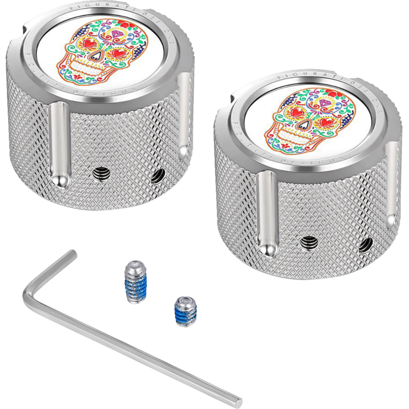 Axle Nut Cover Mirror w/ Sugar Skull