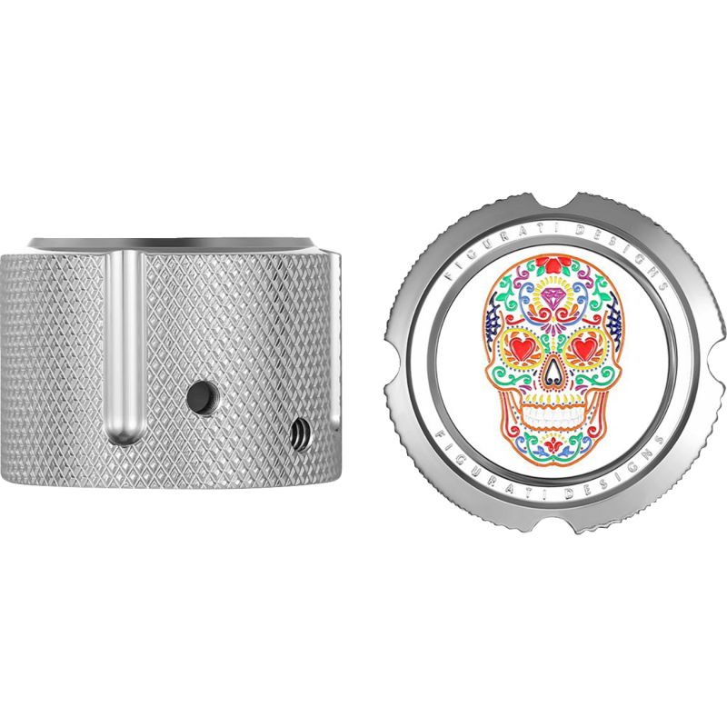 Axle Nut Cover Mirror w/ Sugar Skull