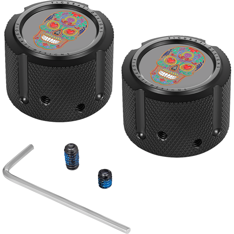 Axle Nut Cover Black w/ Sugar Skull