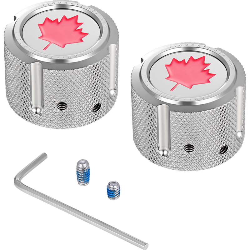 Axle Nut Cover Mirror w/ Red Maple Leaf