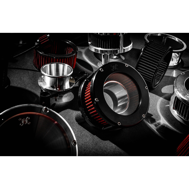 Feuling BA Air Cleaner Kit - Clear Outer Covers - Black anodized finish w/ red filter