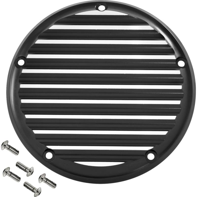 Billet Derby Cover - Finned, Black Anodized/Silver