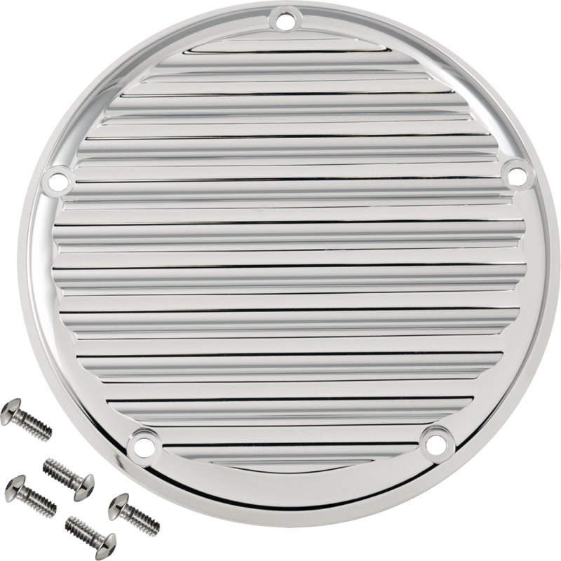 Billet Derby Cover - Finned, Chrome