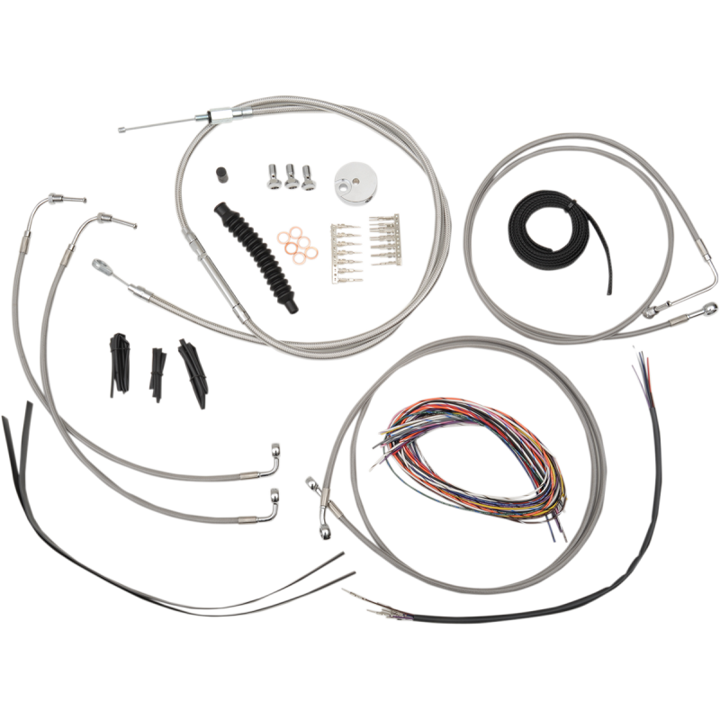 LA Choppers Complete Cable Kit with Wiring, Stainless Braided, 12"-14" Handlebars