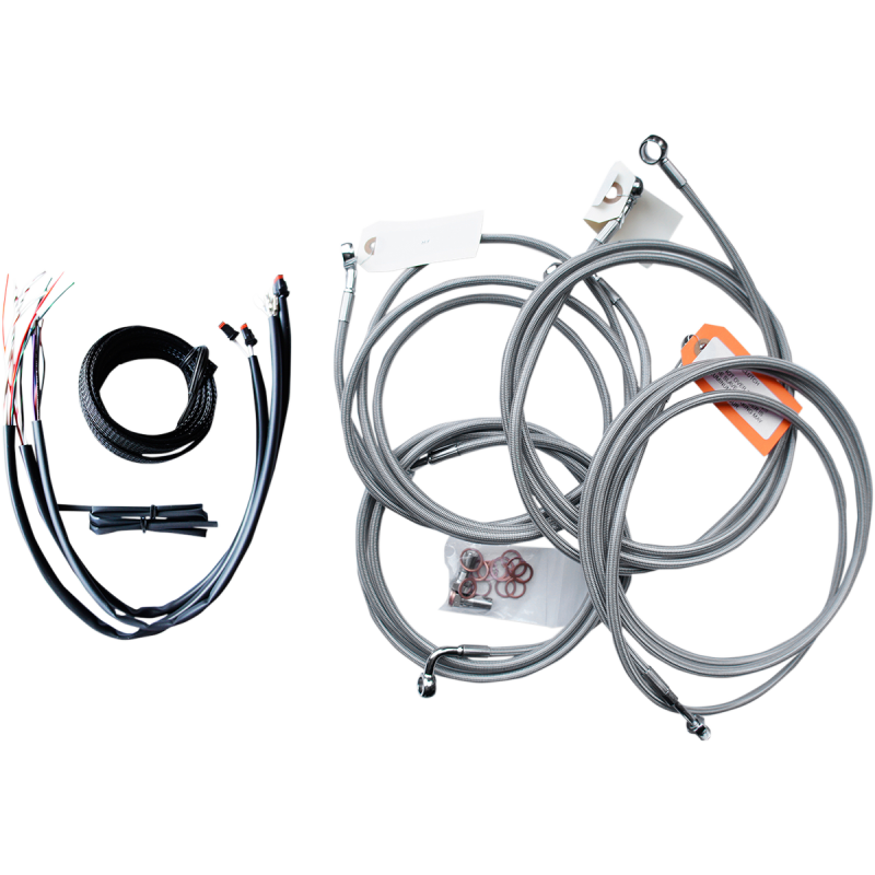 LA Choppers Complete Cable Kit with Wiring, Stainless Braided, 12"-14" Handlebars