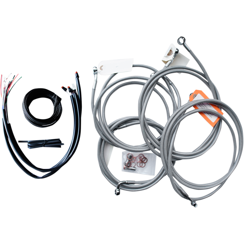 LA Choppers Complete Cable Kit with Wiring, Stainless Braided, 12"-14" Handlebars