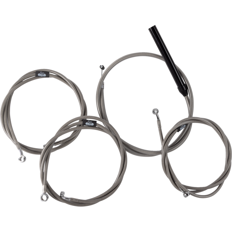 LA Choppers Complete Cable Kit with Wiring, Stainless Braided, 12"-14" Handlebars