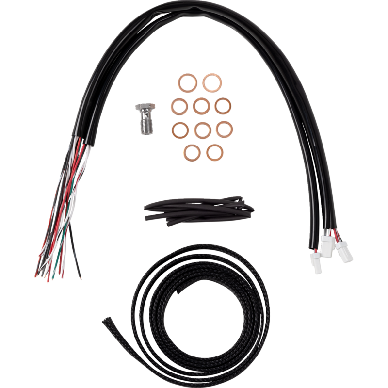 LA Choppers Complete Cable Kit with Wiring, Stainless Braided, 12"-14" Handlebars