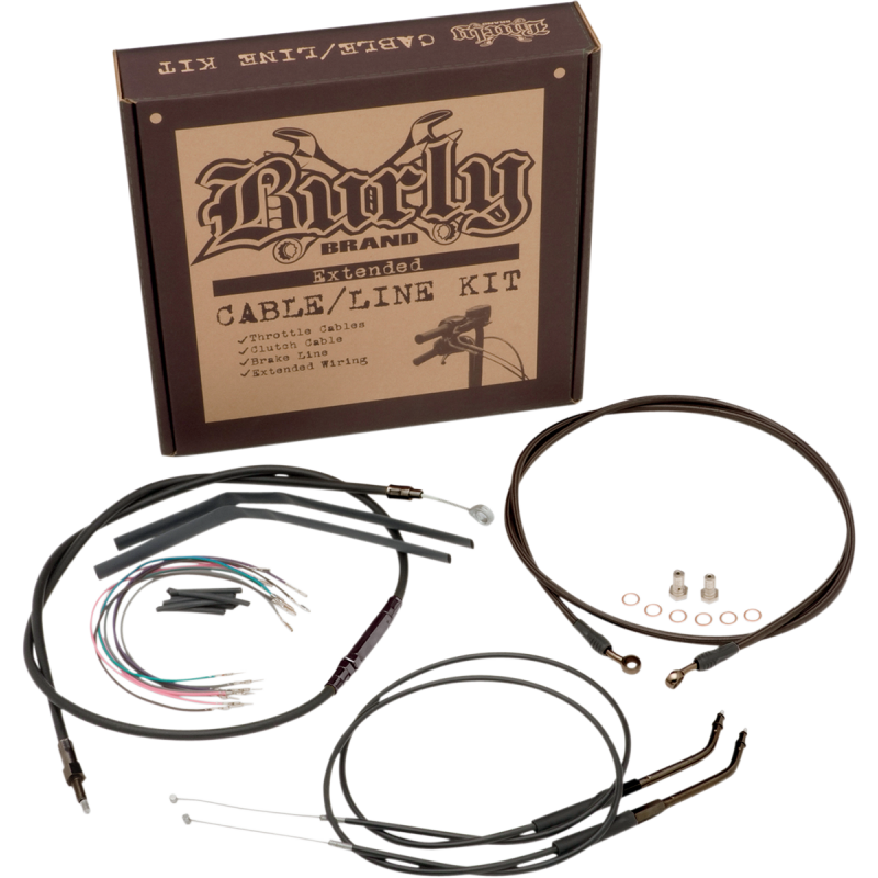 Burly Brand Black Handlebar Cable/Line Install Kit, For 12" Ape hanger bar
