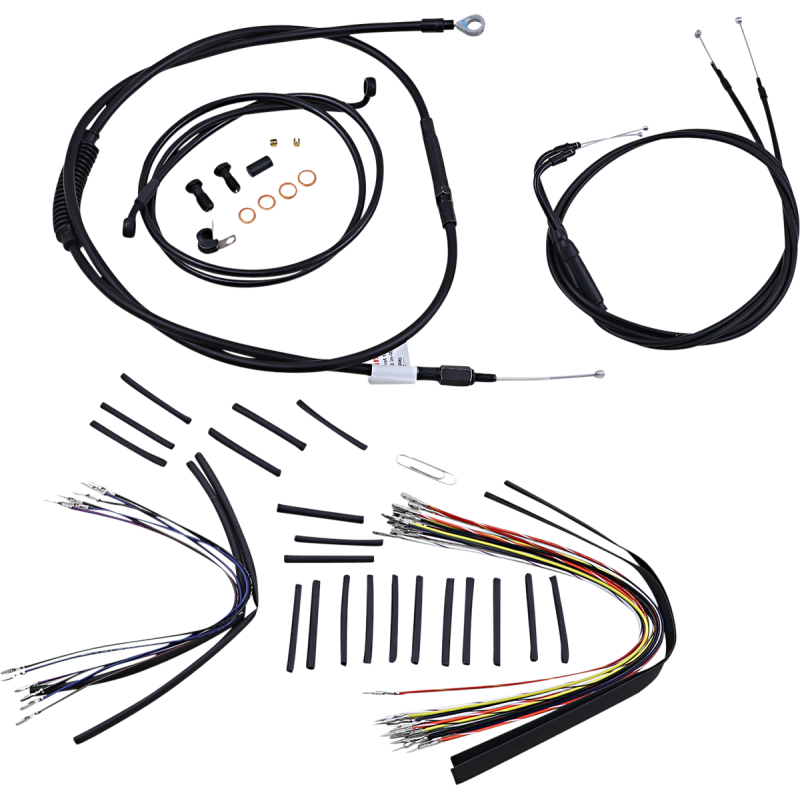 Burly Brand Black Handlebar Cable/Line Install Kit, For 14" Ape hanger bar