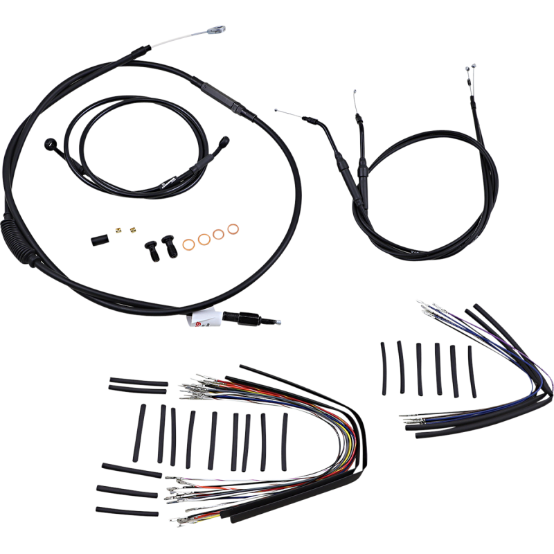 Burly Brand Black Handlebar Cable/Line Install Kit, For 12" Ape hanger bar