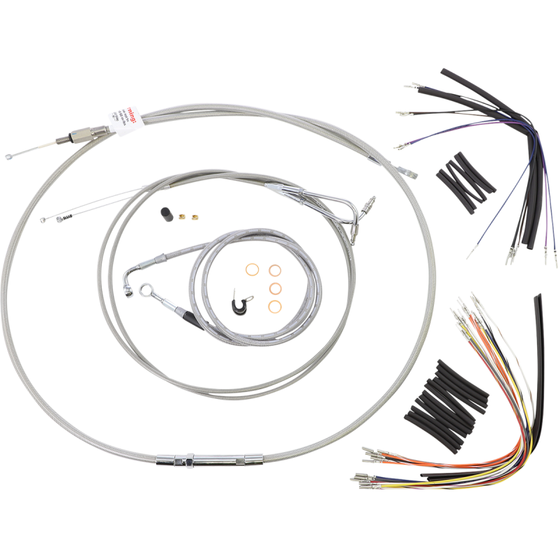 Burly Brand Stainless Steel Handlebar Cable/Line Install Kit, For 14" Ape hanger bar
