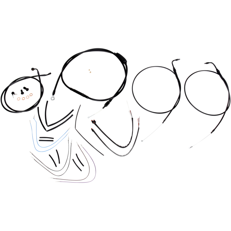 Burly Brand Black Handlebar Cable/Line Install Kit, For 16" Ape hanger bar